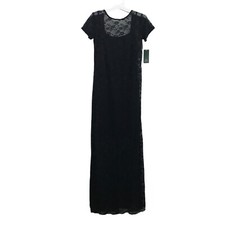 Wild Fable Womens Juniors Short Sleeve Maxi Dress Lace Semi-Sheer Lined Black
