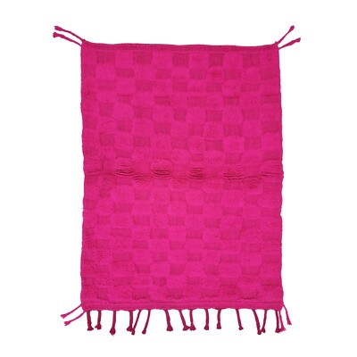 Moroccan Handmade Beni Ourain Rug 3'7x4'6  Berber Checkered Pink Wool Carpet