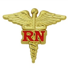 PinMart's Registered Nurse Red RN Gold Caduceus Lapel Pin