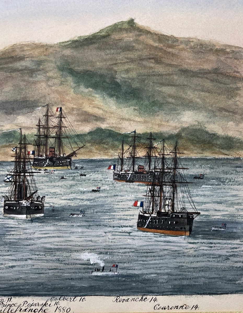 Vaisseaux de la Marine Française リトグラフ Naval Maritime Watercolour Paintings French Fleet Entering