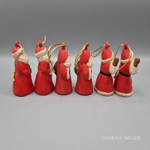 Vintage Lot of 6 Santa Clause 3.5" Christmas Ornaments Red Collectible Ceramic - Picture 5 of 10