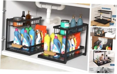 2 Pack Under Sink Organizer,Metal Pull Out Kitchen Cabinet Organizer with 