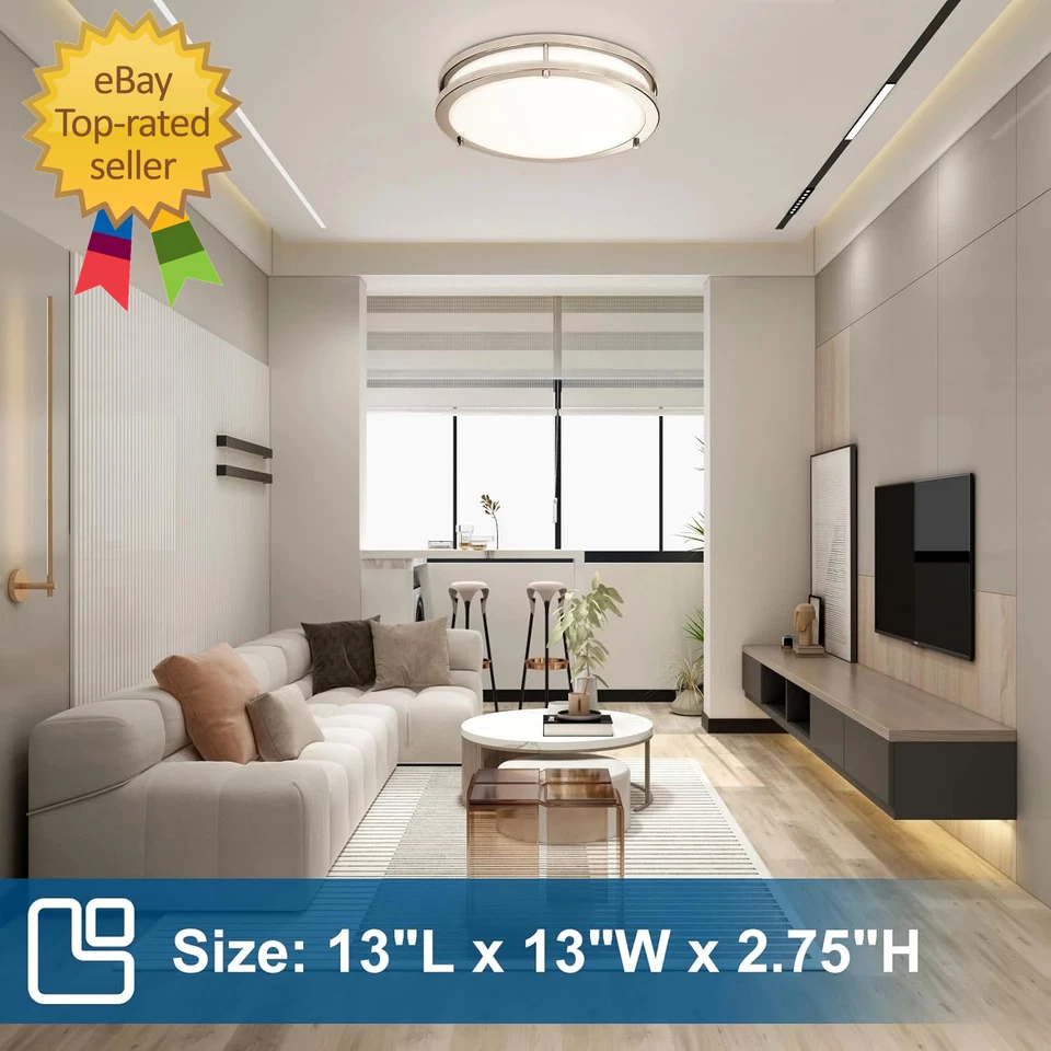 2-Pack 36W 13Inch LED Flush Mount Ceiling Light Fixture Dimmable Brushed Nickel, - Image 2 of 4