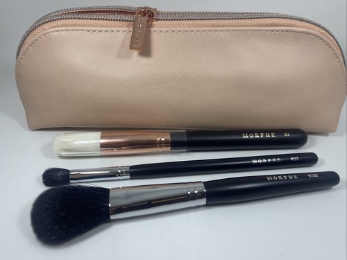Neu in Verpackung Morphe Rose 4-teiliges Full Size Bürstenset mit Tasche - R14, M105, M503!!