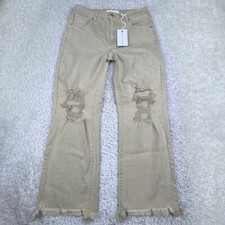 RISEN LOS Angeles Sand High Rise Distressed Straight Leg Jean Hem Womens 7/28