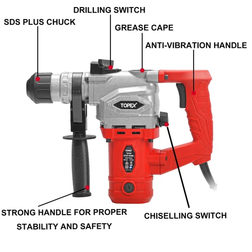 TOPEX 1010W SDS+ Rotary Hammer Drill Demolition Jack Hammer Kit w/ Chisels Drill - Picture 6 of 12