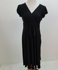 Evan Picone Dress Women 6 Black Lined V-Neck Short Sleeve Stretch Side Zip