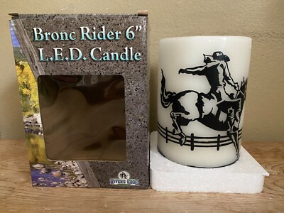 River's Edge LED Flameless Candle Bronc Rider Western Cowboy Design 6''