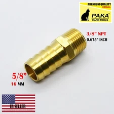 5/8" Hose Barb x 3/8" Male NPT Brass Adapter Threaded Fitting, Fuel/Water/Air