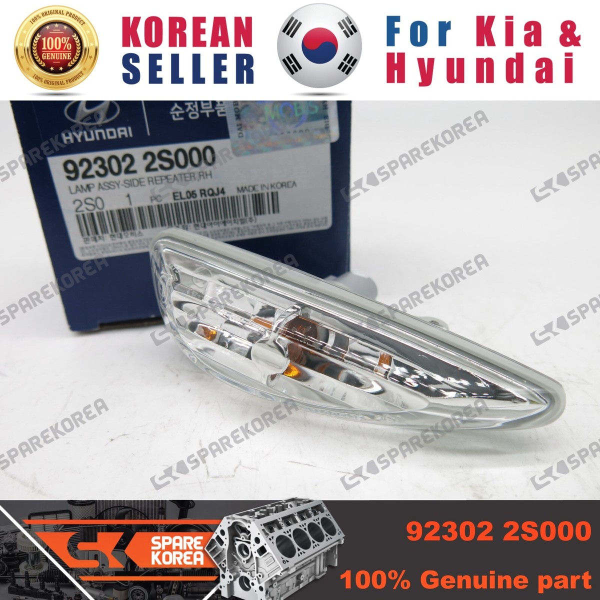 Genuine/OEM 923022S000 LAMP ASSY-SIDE REPEATER,RH for Hyundai