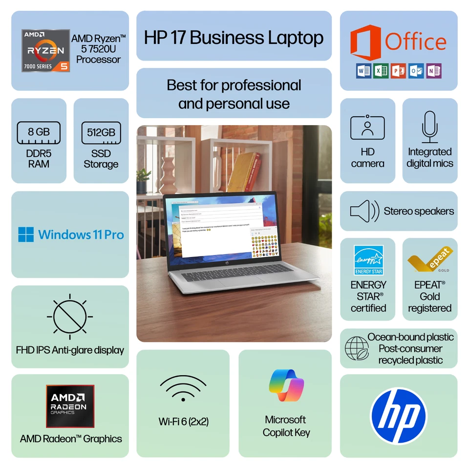 2025 HP Pavilion Laptop 17.3" FHD, AMD Ryzen 5, 8GB RAM & 512GB SSD Win 11 Pro - Image 2 of 4