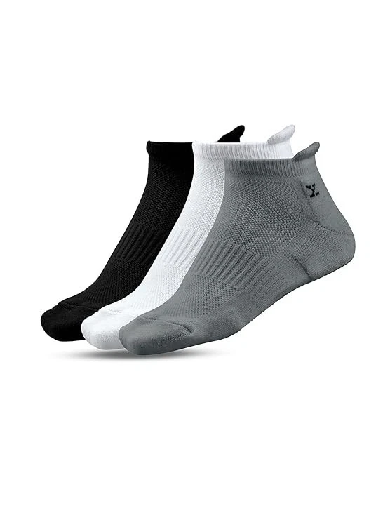 Unisex Stylish Design Sports Anti-Slip Athletic Ankle Cotton Socks Pair of 3