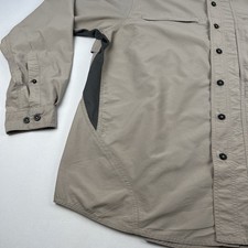 Eddie Bauer Travex Shirt Men's Sz L Tan Button Up Roll Tab Long Sleeves Vented