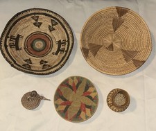 Vintage Hand Woven Geometric Pattern Baskets Set Of 5 Pieces