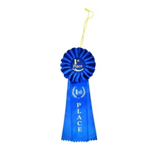 Deluxe Blue 1st First Place Award Ribbon Rosette Winner Trophy Badge Class Medal
