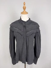 Isabel Marant Etoile Gray Front Buttons Breathable Classic Ruffle Blouse Sz 34