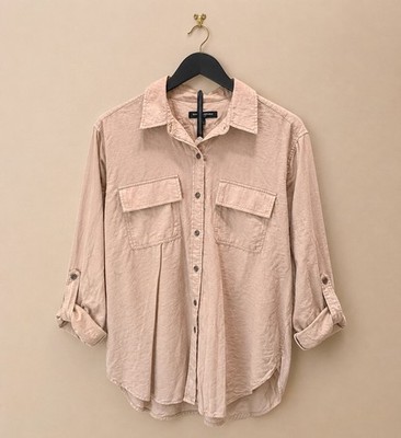 Banana Republic Womens Large Utility Button Down Shirt Beige Roll Tab Casual