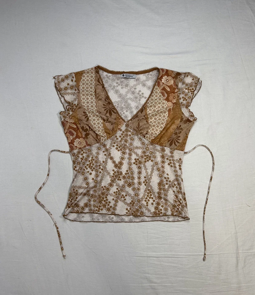 VTG Boho Y2K Fairycore Babydoll Mesh Top L Frutiger Aero Save The Queen Style - Image 2 of 4