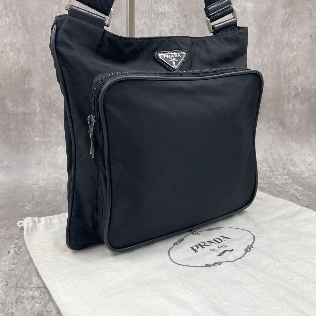 Prada Black Tessuto Triangle Logo 2way Shoulder Bag Sacoche From Japan
