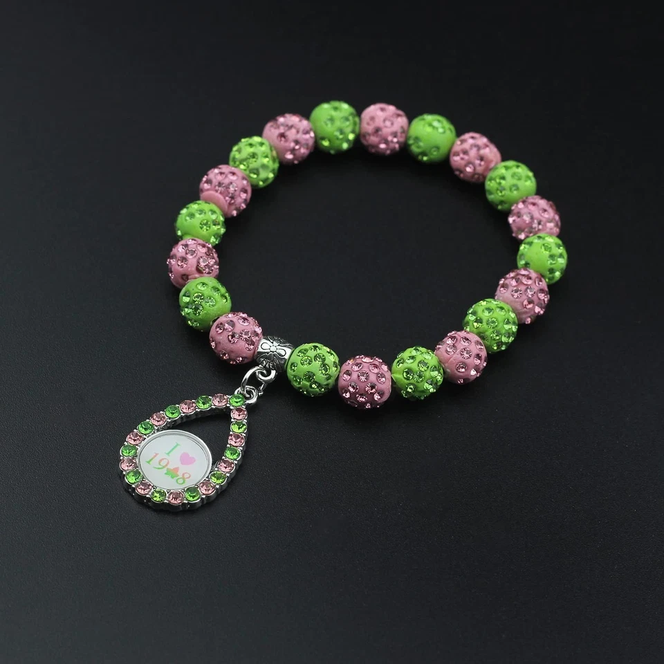 Pulsera Sorority Parafernalia Regalo I Love Sorority Rosa y Verde Joyería Gree Foto 4 de 4