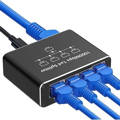 RJ45 Gigabit Ethernet Splitter 1000Mbps LAN Network Internet 1 to 4 Out Adapter