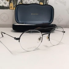 AUTHENTIC GUCCI GG0682O 001 EYEGLASSES – BLACK SEMI-RIMLESS ROUND FRAME