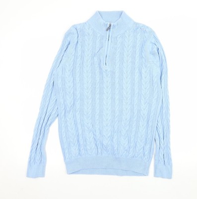 Cotton Traders Damen Pullover blau 1/4 Reißverschluss Zopfmuster Größe S