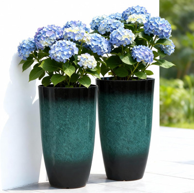 Set of 2 Gradient Turquoise 23.8'' Tall Ceramic-Look Planters