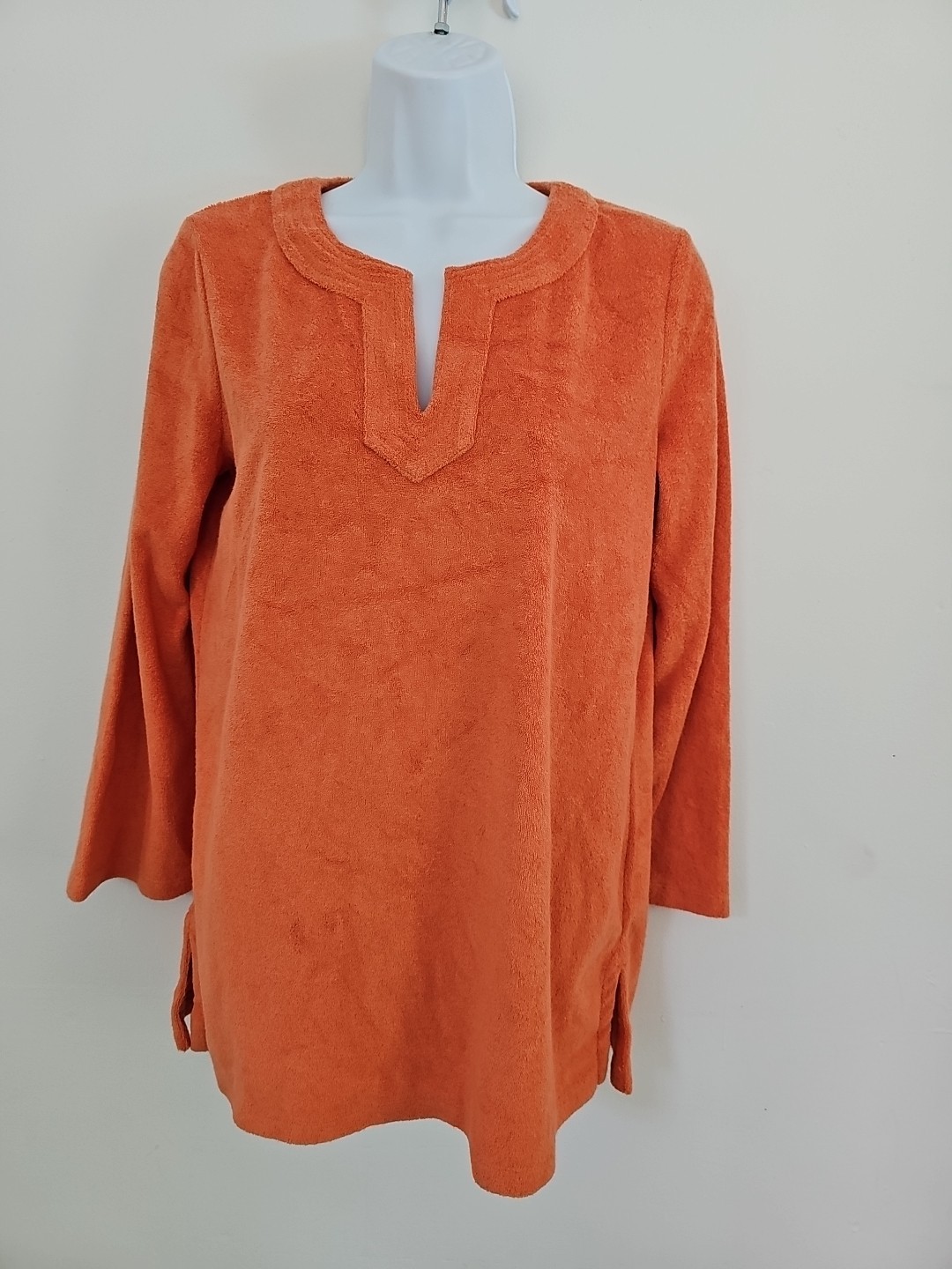 Talbots Pullover Split Neck Terry Tunic Top Orang… - image 1