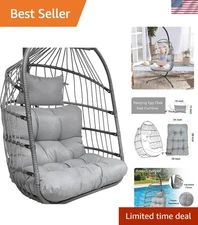 Hanging Egg Chair Foldable Patio Swing Rattan Wicker Steel Chain w/ Cushion