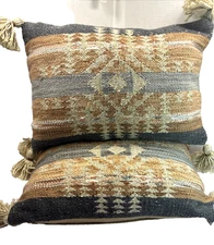 Nova Gray And Rust Kilim Indoor Outdoor Lumbar Pillow 20x14