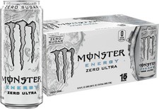 New Monster Energy Zero Ultra, Sugar Free Energy Drink, 16 Ounce Pack of 15