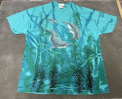 Vintage 90's Hanes Dolphin Shirt All Over Print / Local Color Dyed / Size XL