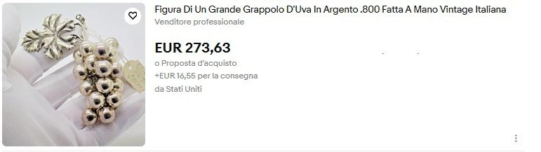 1 Grappolo d'uva In Argento 800 fatta a mano Vintage Italia. - Immagine 4 di 4