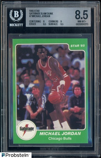1985 Star Gatorade Slam Dunk #7 Michael Jordan RC Rookie HOF BGS 8.5 mit 9.5