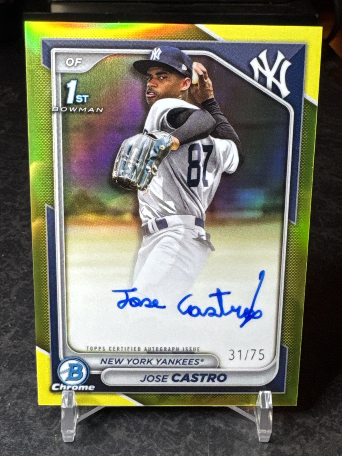 JOSE CASTRO 2024 BOWMAN CHROME 1ST YELLOW REFRACTOR AUTO /75