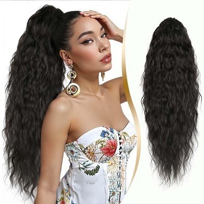 Ponytail Extensions 30 Inch Long Wavy Black Brown Claw Clip - Natural Looking