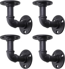 4 Pack Pipe Floating Shelf Bracket Heavy Duty Black L Brackets Iron Shelving