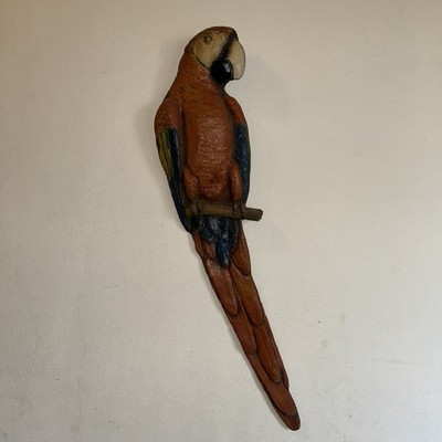 Carved Lightweight Wooden Parrot Wall Hanging 23.5 T x5.5 W Signed J Rogers 1983