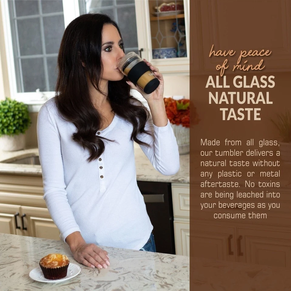 Vaso de vidrio de doble pared Tupkee - 8 onzas, taza y tapa de viaje de café de vidrio Foto 4 de 4