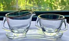 HTF Fostoria Sheffield Cream & Sugar Set with stem # 6092 Platinum Trim and Tray