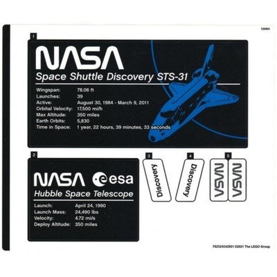 new LEGO Sticker Sheet #1 for NASA Space Shuttle Discovery set 10283