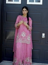 Women's Star Georgette Silk Kurti Plazzo Set with Embroidered Dupatta Festive We