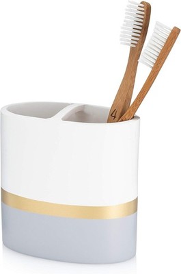 Essentra Home Day and Night Collection White Grey with Toothbrush Holder 