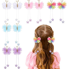 10PCS Mini Butterfly Hair Bows 2" Tulle Mesh Colorful Butterfly Hair Bows with T
