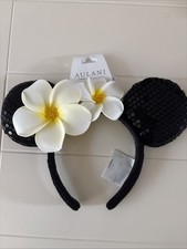 Disney Parks Aulani Resort Plumeria Black Sequin Minnie Ears Headband NEW