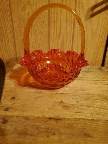 Vintage Fenton Orange Glass Thumbprint Basket 8 1/2"Tall