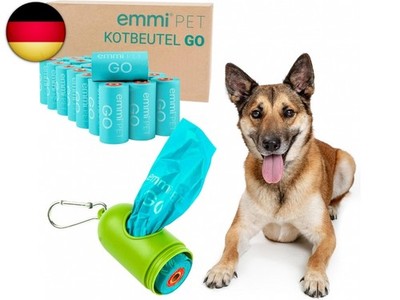 emmi-pet 25 Rollen Hundekotbeutel mit Spender, 375 Stück - Extra Reißfest - Dog