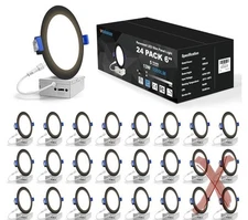 Volisun 6 Inch Recessed Slim Panel Light 5CCT LED 13W 1080Lm Black (20 Pack)