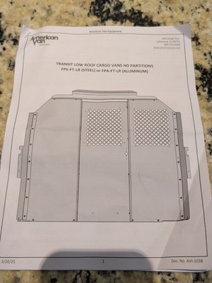 Transit Low Roof Cargo VANS Heavy Duty Partition. New. Never Opened